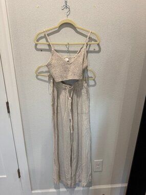 Mable Tan Two Piece Linen Set - Pants & Cropped Tank